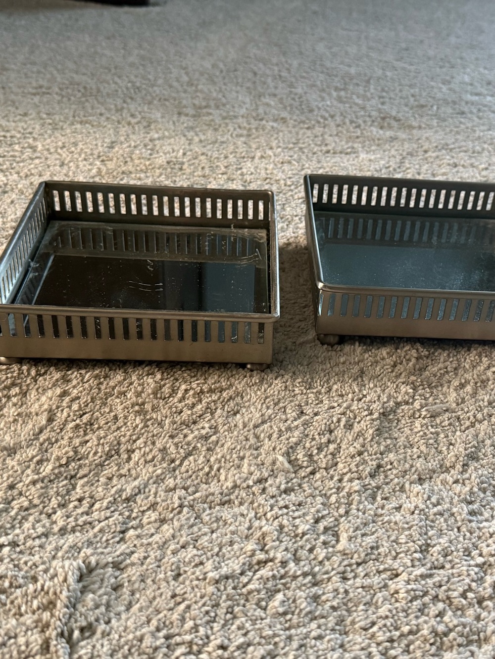 Pottery Barn Mirrored Dresser-Top Trays - Silver